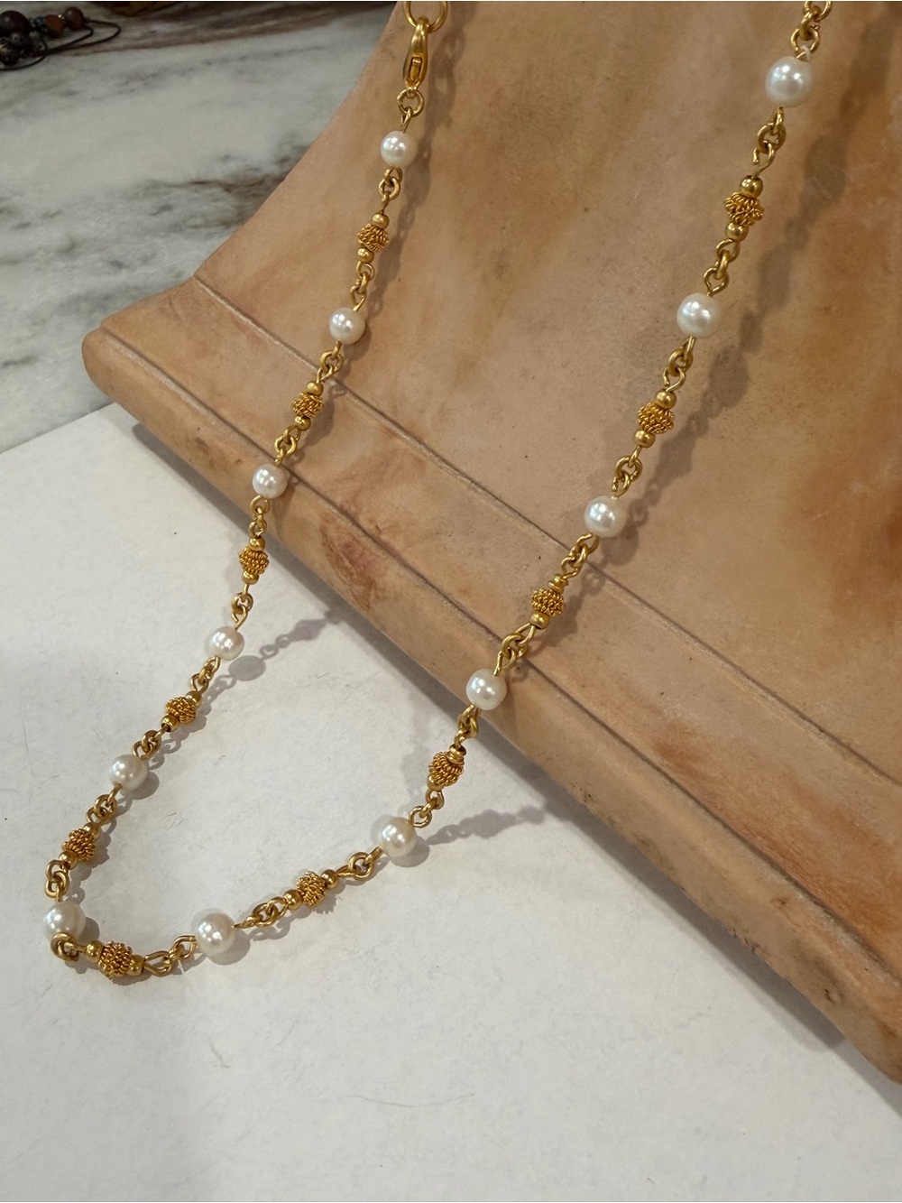 Gold Pearl Station Necklace by